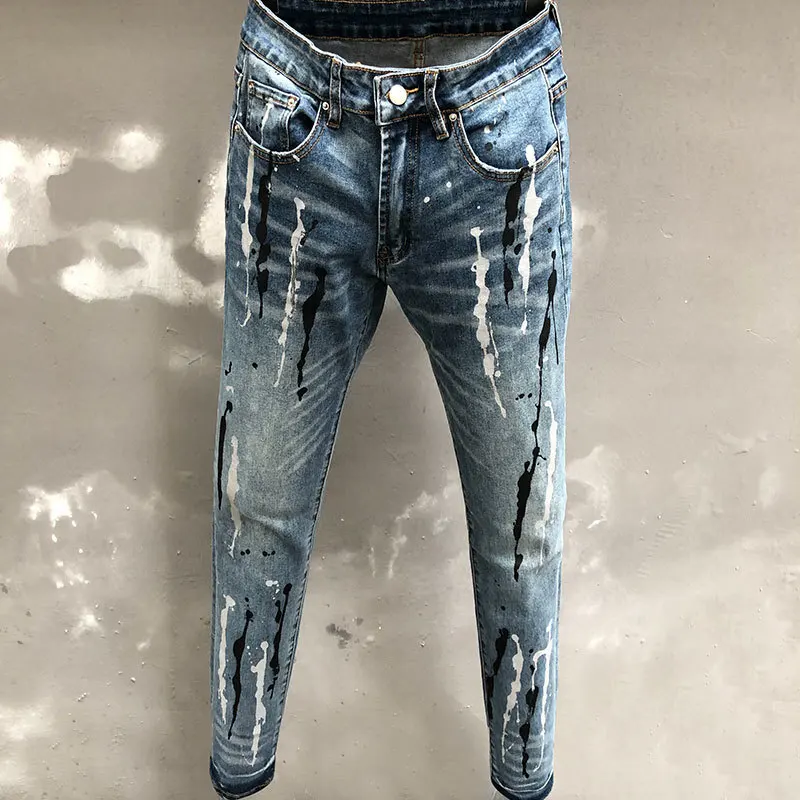 

Splash Ink Jean Men Trousers Pantalon Noir Homme Jeans Hole Ripped Denim Jean Homme Streetwear Jean Masculino Men Jeans Skinny