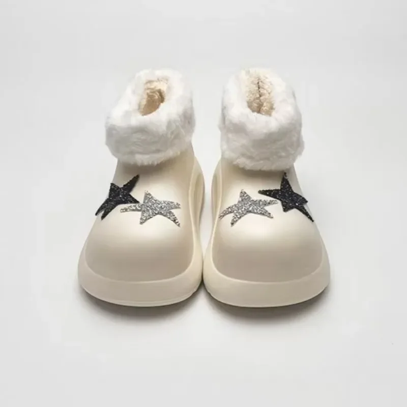 

Fashion Waterproof and Plush Short Boots Snow Boots 2025 Winter Outdoor Rain Boots Anti Slip and Warm Furry Cotton Shoes Women
