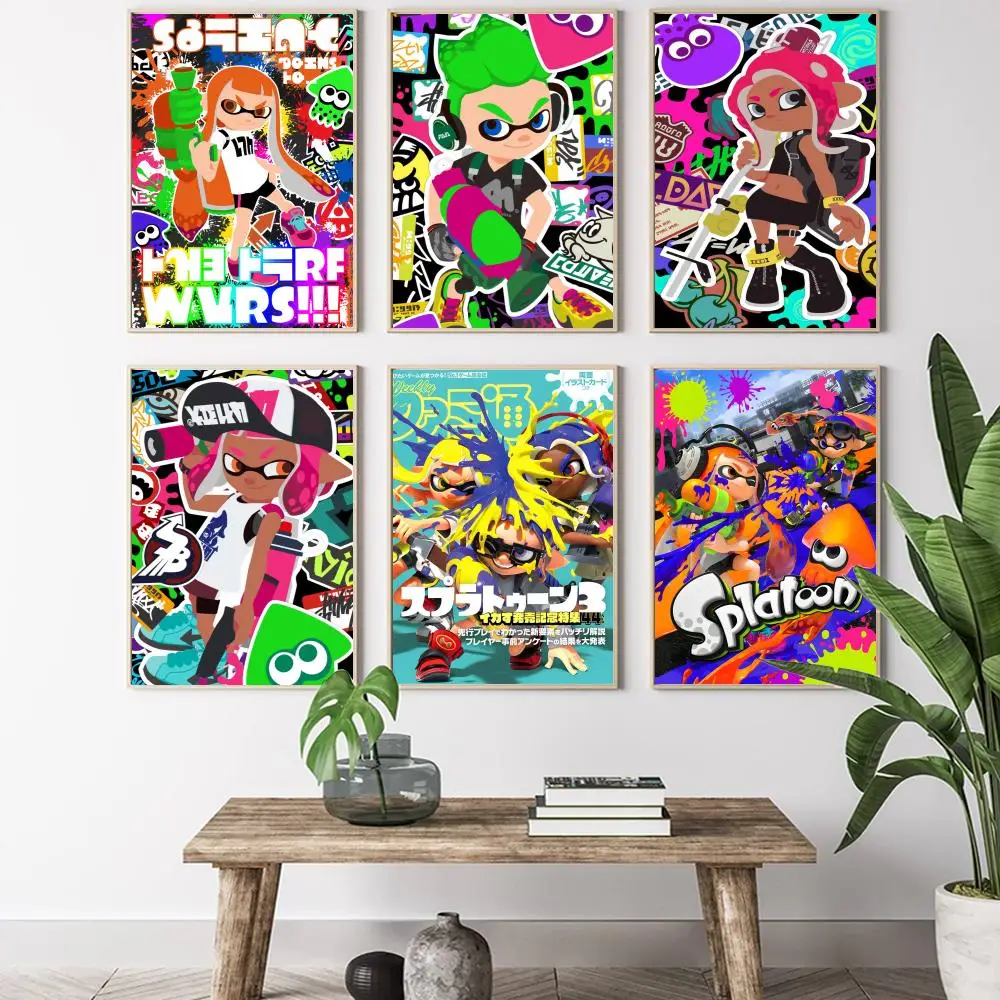 لعبة فيديو S-Splatoon 3 لوحة الخط HD قماش ملصق غرفة المعيشة غرفة نوم بار الديكور الجمالي
