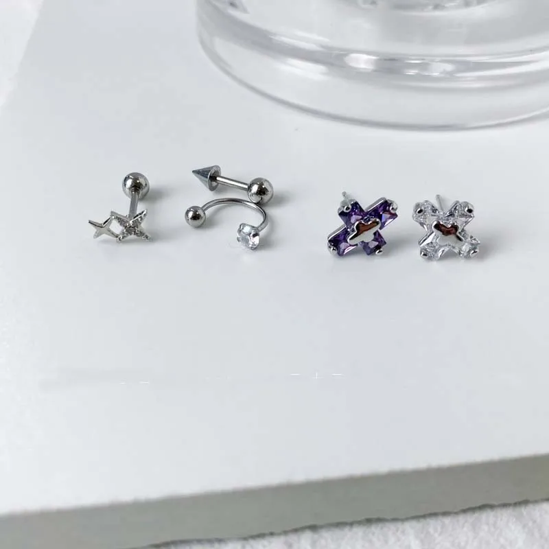 Stainless Steel Cartilage Earrings Helix Ear Piercing Cross Ear Stud Zircon Barbell  Body Jewelery Daith Tragus  Septum Ring