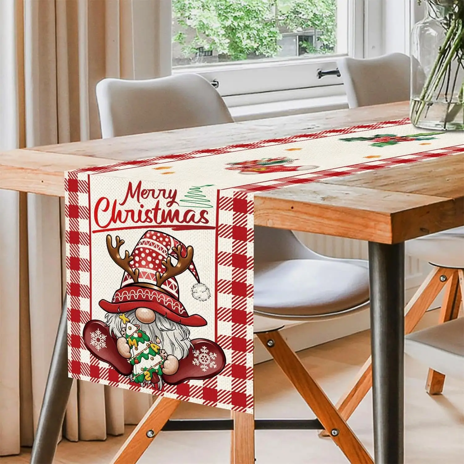 Merry Christmas Gnome Linen Table Runner Winter Party Decor Santa Claus Xmas Tree Table Runners Home Kitchen Dining Table Decor