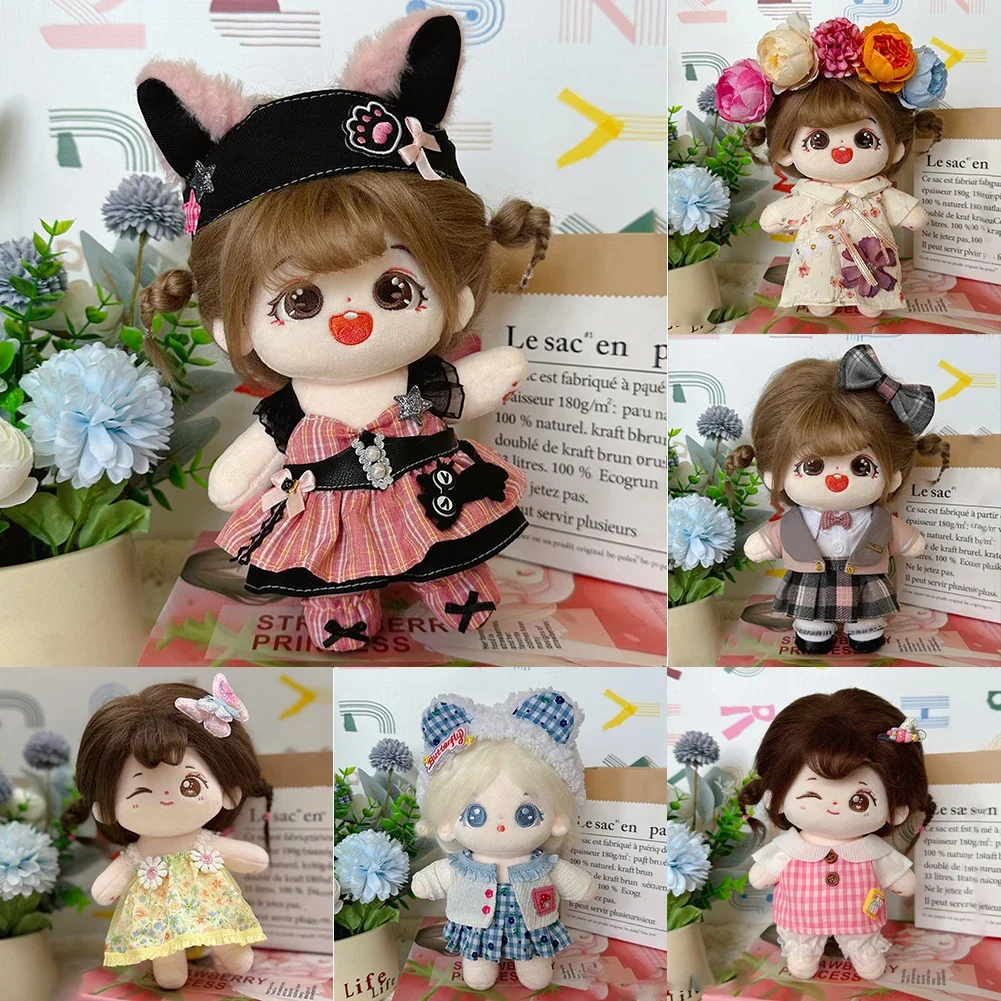 

20cm Cotton Doll Plush Toys Princess Little Dress Casual Set Color matching Dress Up Clothing Girls Brithday Gift