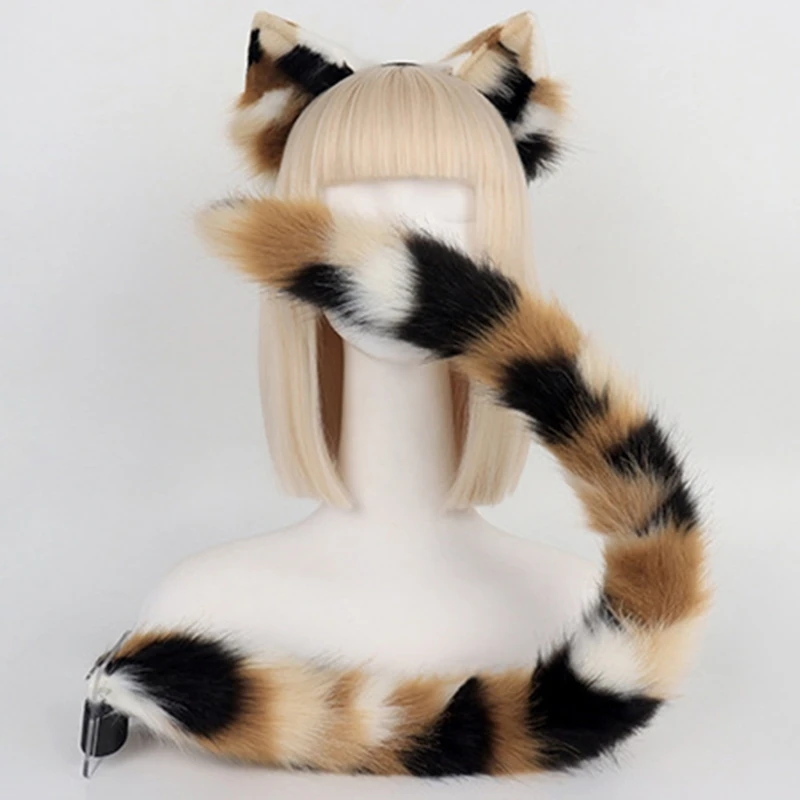 Set orecchie e coda gatto Fascia per orecchie gatto peloso con coda Accessori per costumi gatto per feste Cosplay