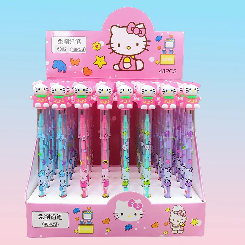 48pcs Sanrio Mechanical Pencil Hello Kitty Cinnamoroll Student Silicone Tips Writing Pencil School Supplies Stationery Wholesale