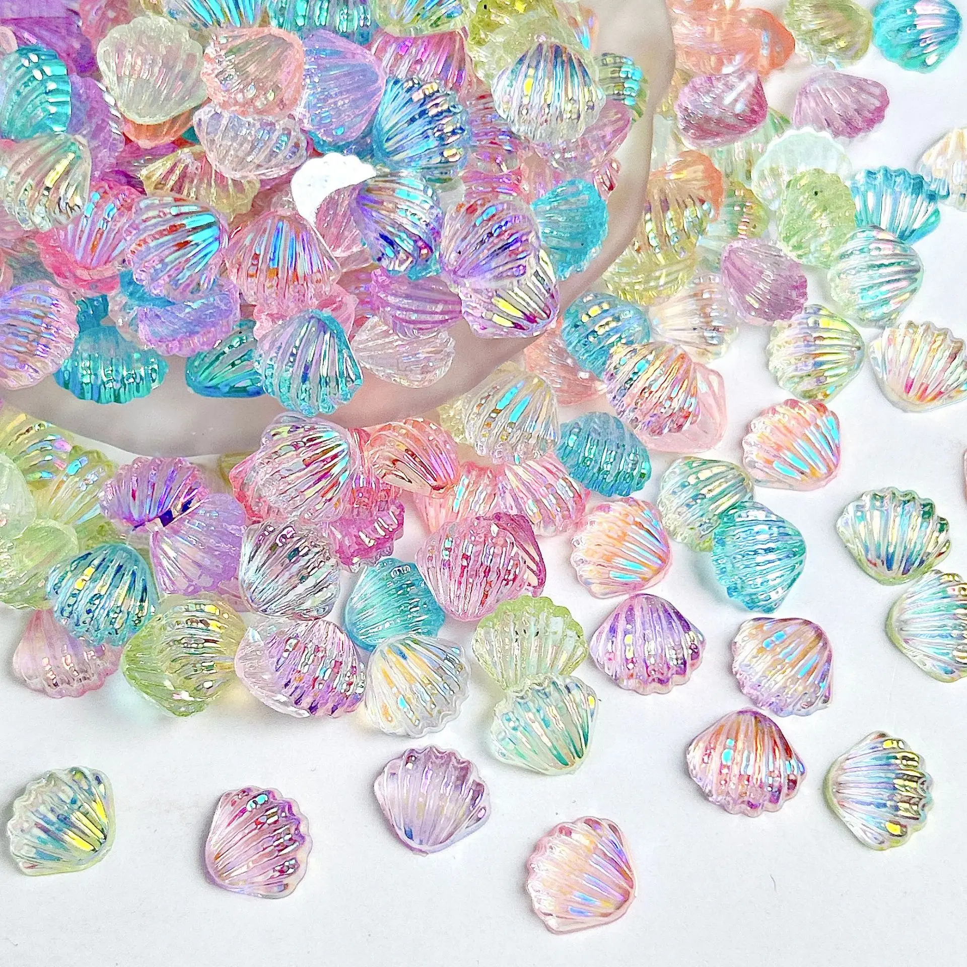 Phone Accessories Clipart - 10Pcs Aurora Resin Scallop Shell Charms,