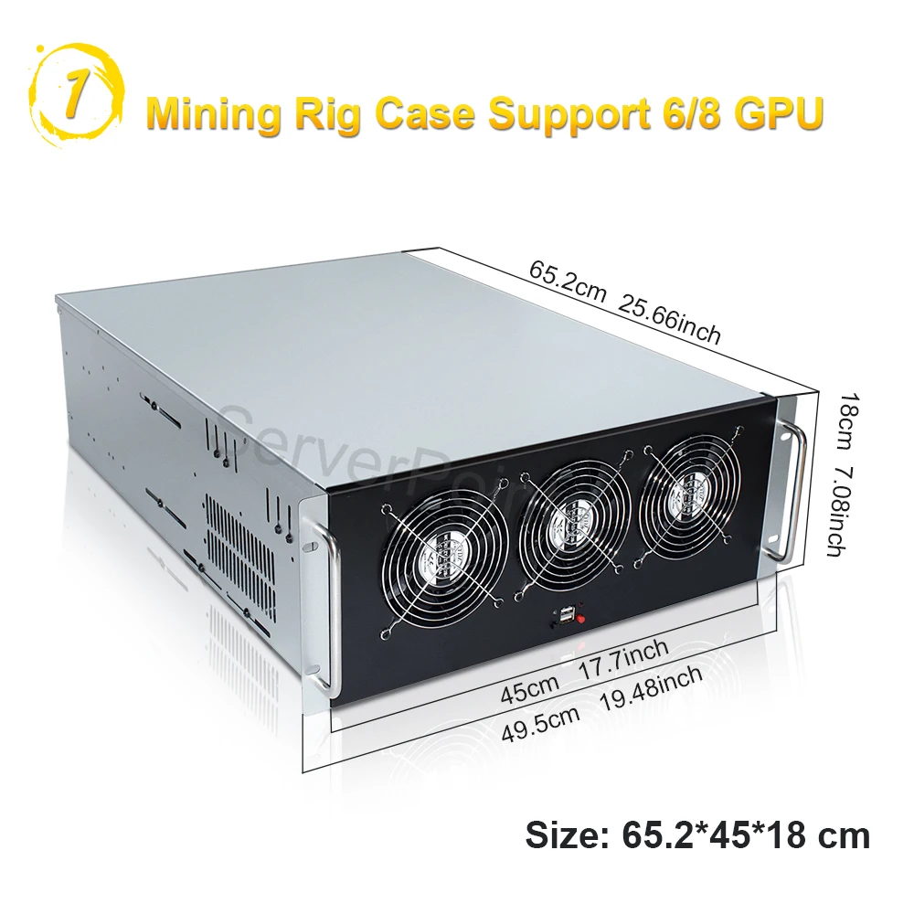 Well 6/ 8 GPU 4U Server Case Mining Frame Rig Frame Motherboard Housing ETH BTC Miner Case with 6 Cooling Fans (Without GPU)