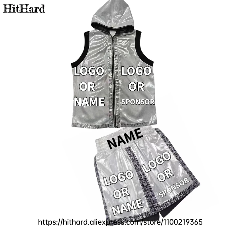 الملاكمة التايلاندية سراويل الملاكمة مطابقة سترة رداء مجموعة شعار مخصص الرجال النساء الاطفال رياضة BJJ MMA كيك بوكسينغ التدريب بنطلون ثوب الزي #6