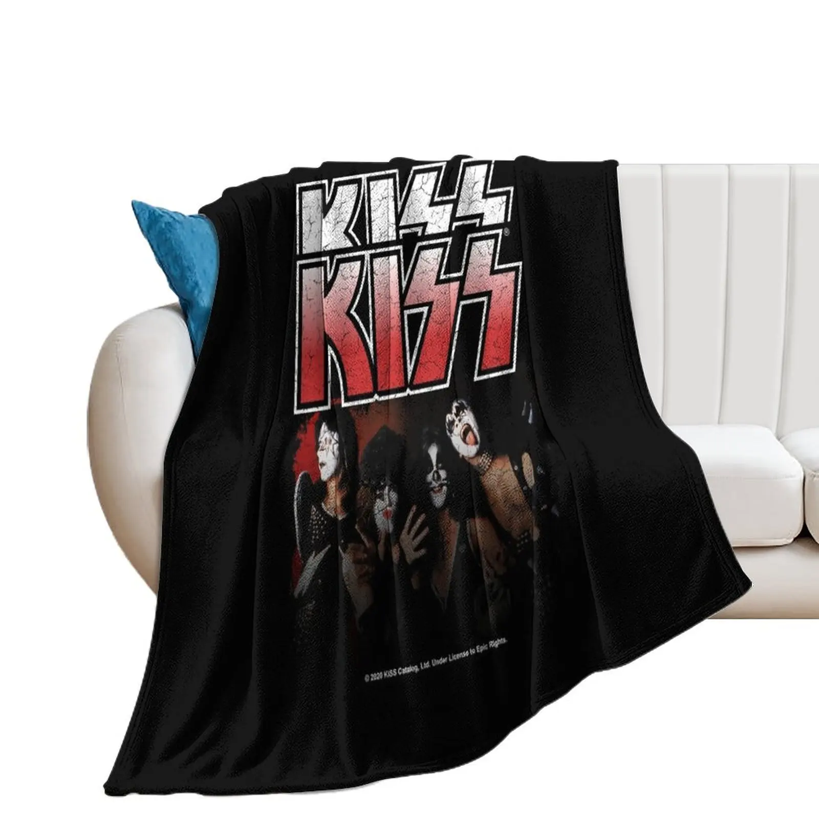 

KISS  Band image 1975 plus logo Distressed design Throw Blanket Cute wednesday manga Blankets