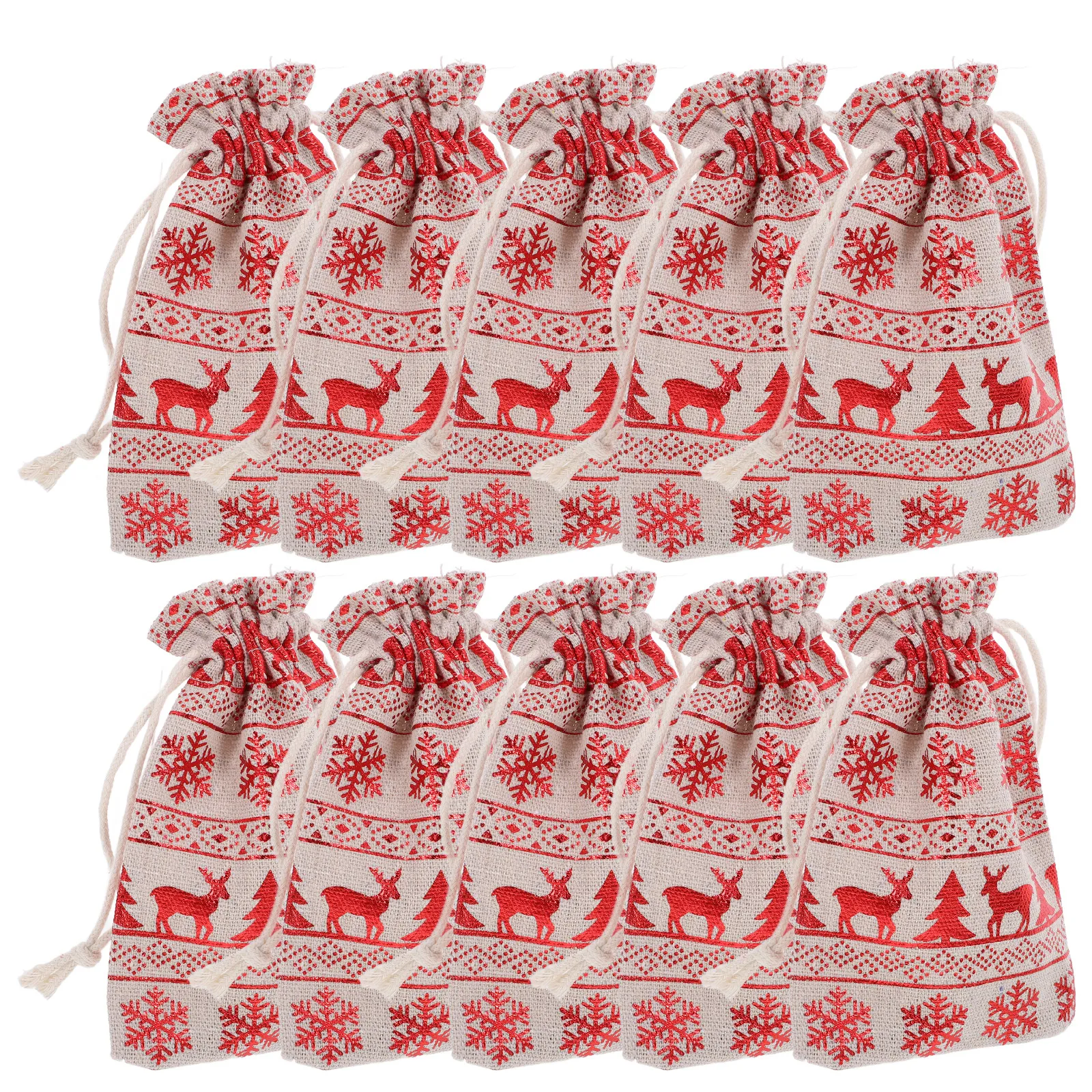 

10 Pcs 14x10cm Drawstring Christmas Candy Pouches Party Favor Bags Small Storage Bags Christmas Gifts Packaging