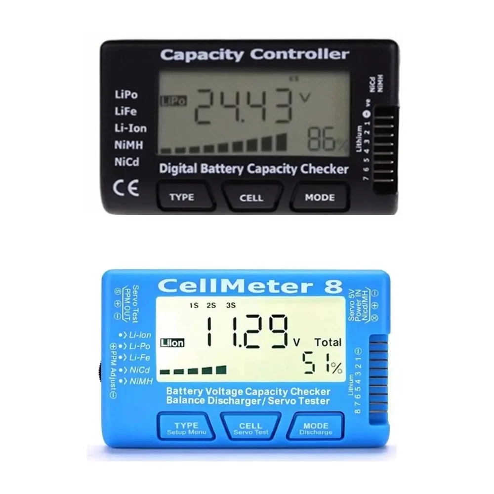 LCD Digital Battery Capacity Checker CellMeter RC CellMeter7/CellMeter8 2-8S 4-8S Servo LiPo Li-lon NiMH Battery Tester