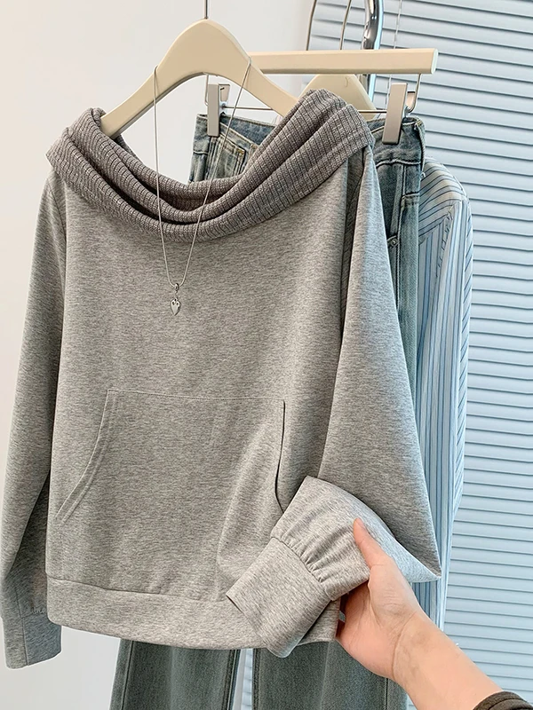 

Толстовка большого размера, женская корейская дизайнерская модная футболка с окантовкой на голову, модный длинный цвет све