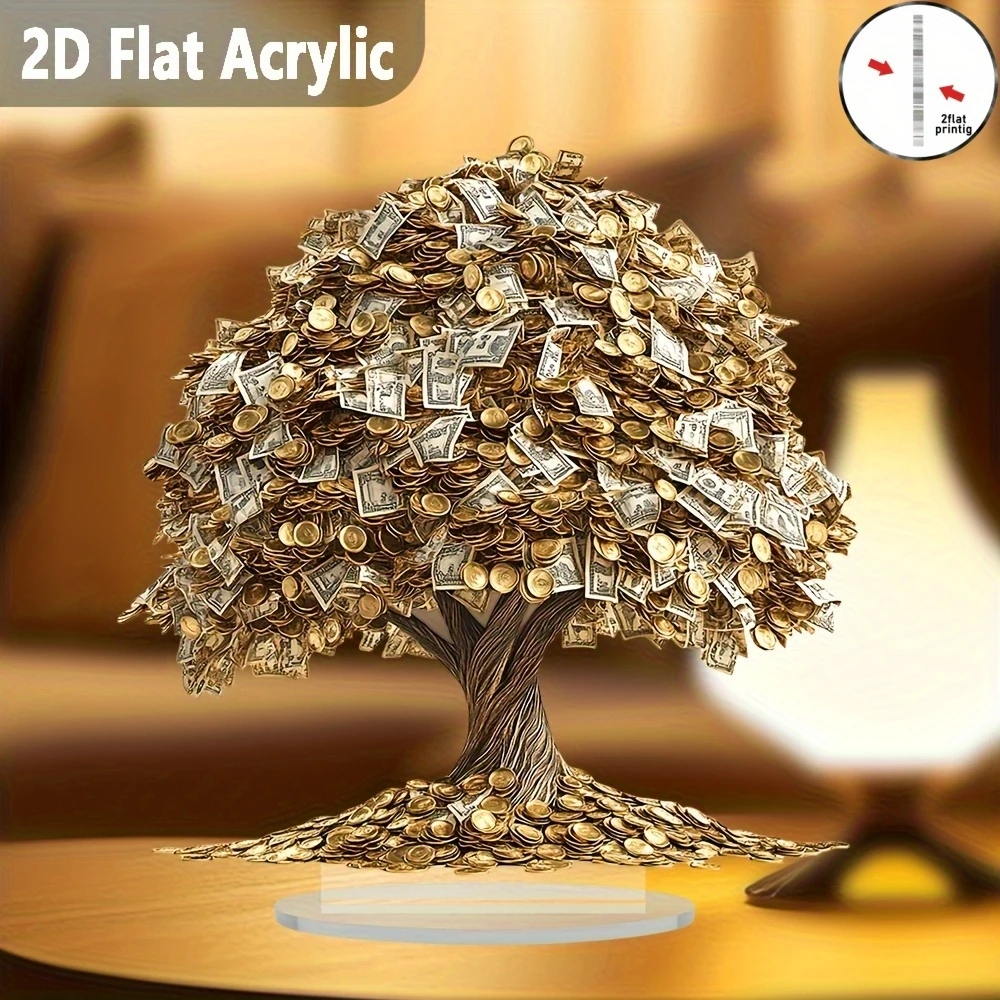 8in Acrylic 2D Make a Fortune Tree Ornament Gold Coins Banknotes Decora Lucky Charm Office Essential Making Money Gift Decor