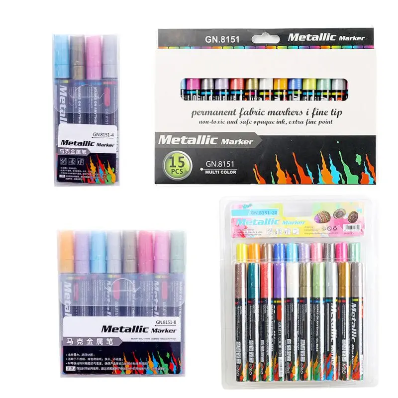 4/8/15/20 ألوان الاكريليك الطلاء ماركر القلم للألبومات الزجاج السيراميك الصخور النسيج