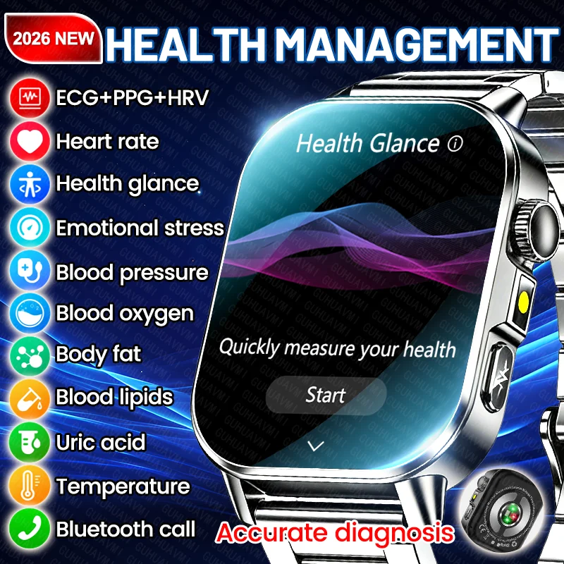 

New Women ECG+HRV Accurate Diagnosis Smart Watch Men BP Blood Oxygen Heart Rate Uric Acid Three Highs Health Monitor Smartwatch