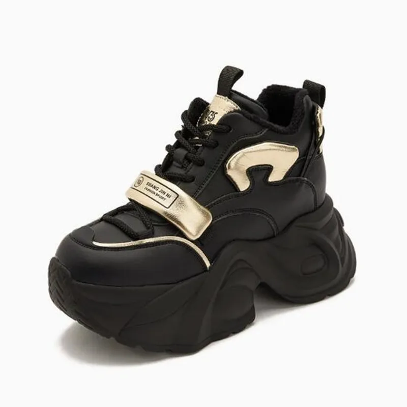 

9CM Platform Microfiber Leather Autumn Casual Spring Platform Wedge Flats Fashion Chunky Sneakers Women Vulcanize Winter Shoes