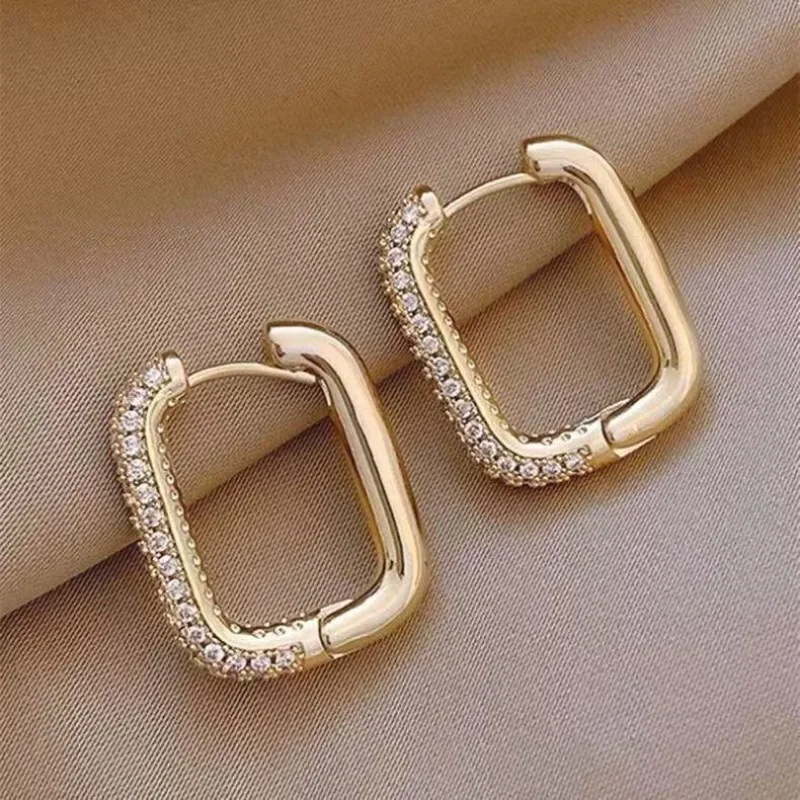 Square Circle Hoop Earrings for Women Luxury Stainless Steel Earrings Rending Wedding Jewelry Aretes Mujer