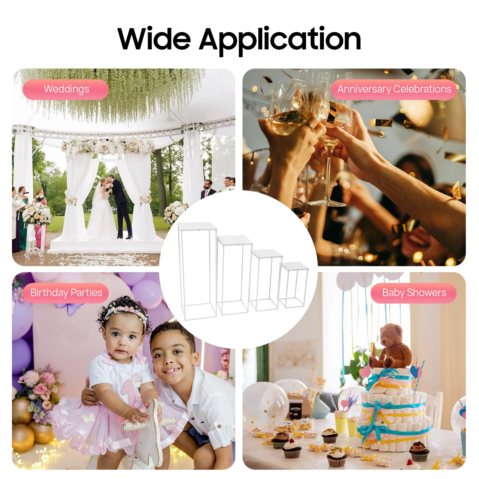 Set di supporti per fiori nuziali da 4 pezzi – Portafiasi in metallo resistente per centrotavola, decorazioni per feste con palloncini