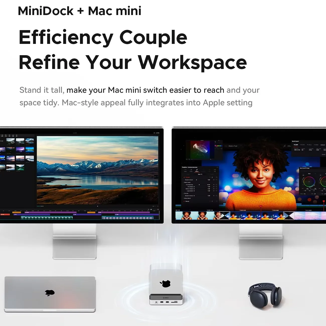ORICO MiniDock Expansion Dock USB3.2 Gen2 Type C Dock Station with 512G 1T 2T 4T M.2 SSD for Mac Mini M4/M4 Pro Storage & Stand