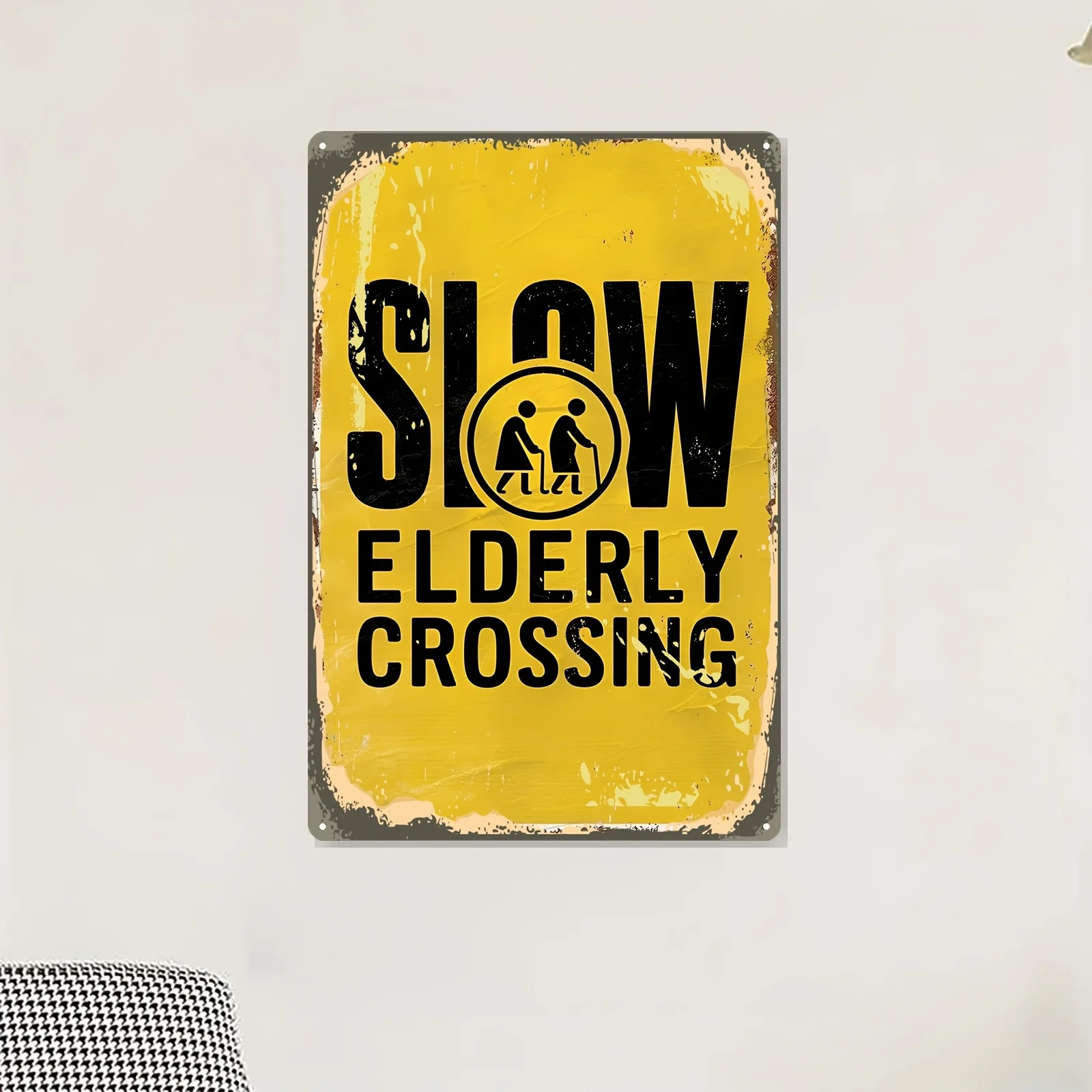 2D Flat, Vintage Sign for Slow-Moving Elderly Pedestrians - an Iron Decoration for Railway Crossings Showcasing