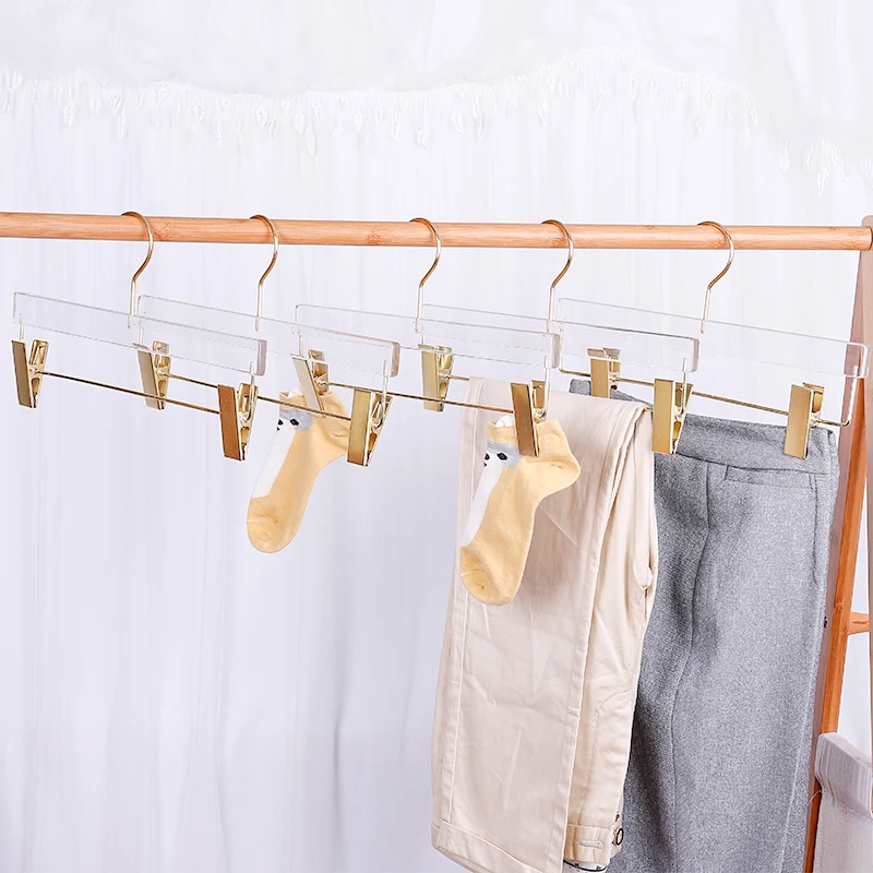 Transparent Acrylic Hanger for Clothes, Pants Organizer, Closet Storage, Trousers with Clip, Coat Drying Rack, 5 Pcs, 10Pcs