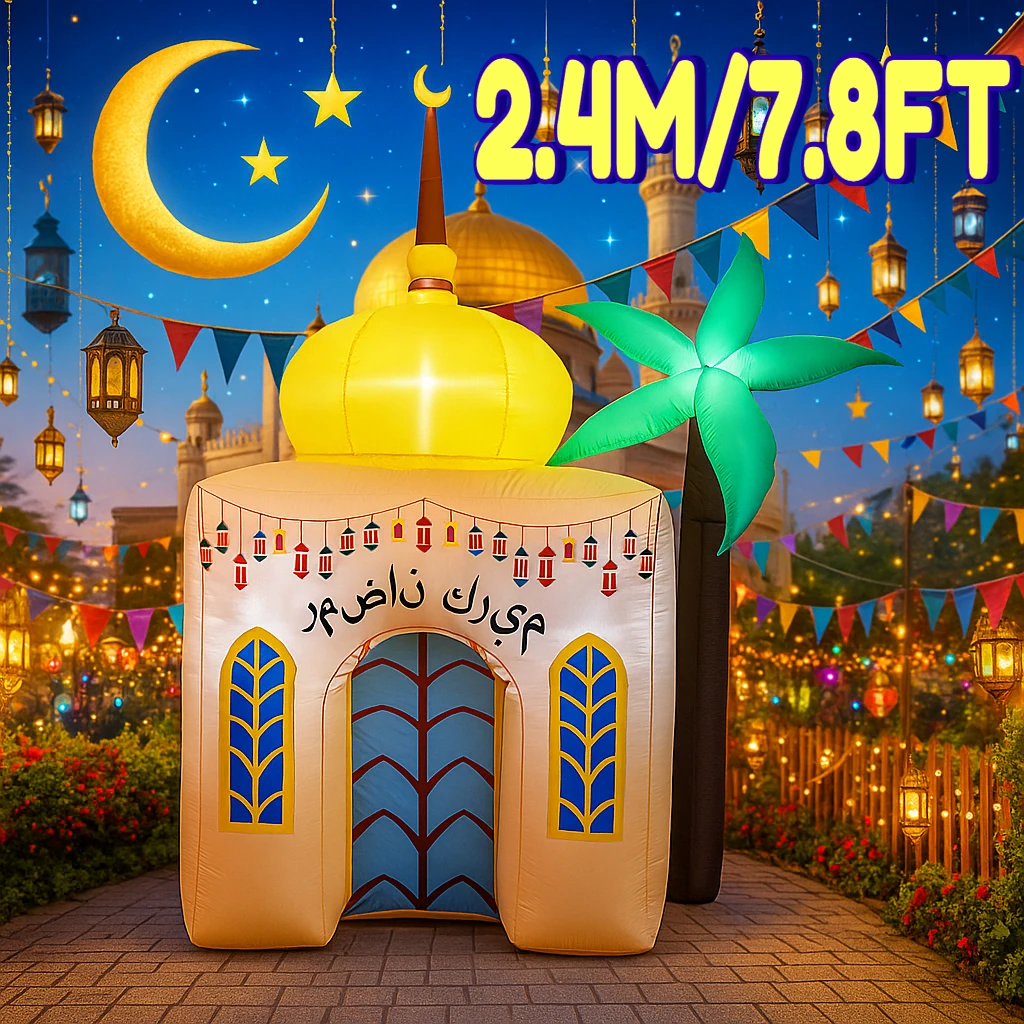 

2.4M/7.8FT Inflatable Model Muslim Ramadan Festival Holiday Eid Style Architecture DIY Yard LED Light Ornament Outdoor Decor