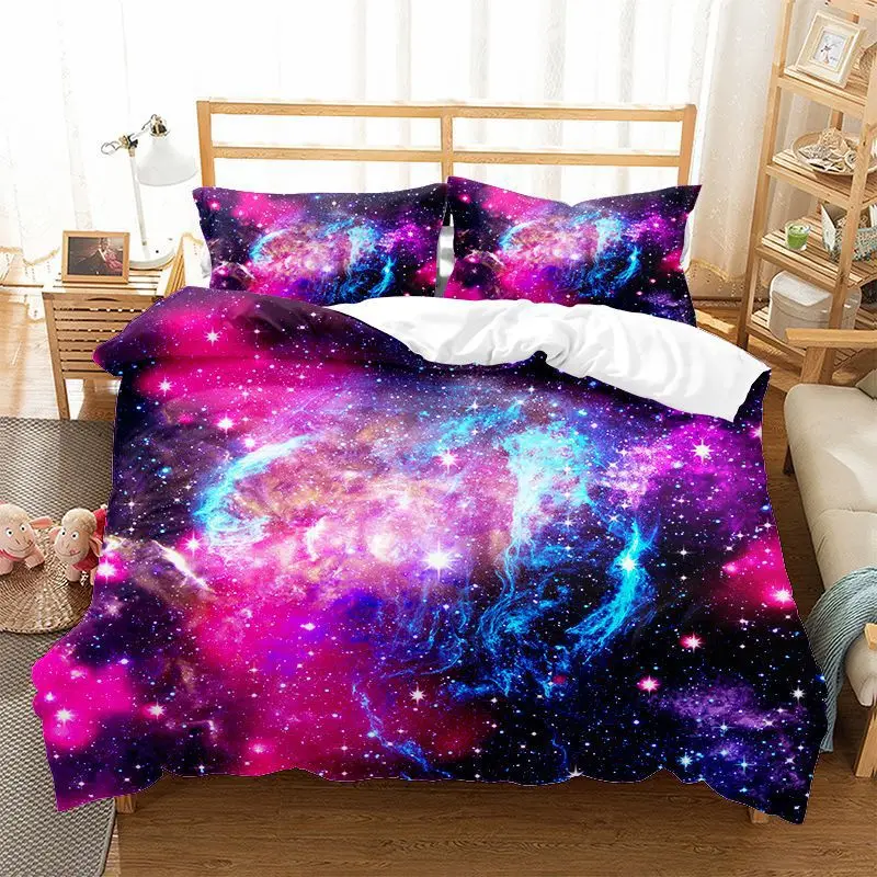 Galaxy Duvet Cover Set Fantasy Watercolor Starry Sky Bedding Set Abstract Cosmos Inspired Print Comforter Cover With Pillowcases
