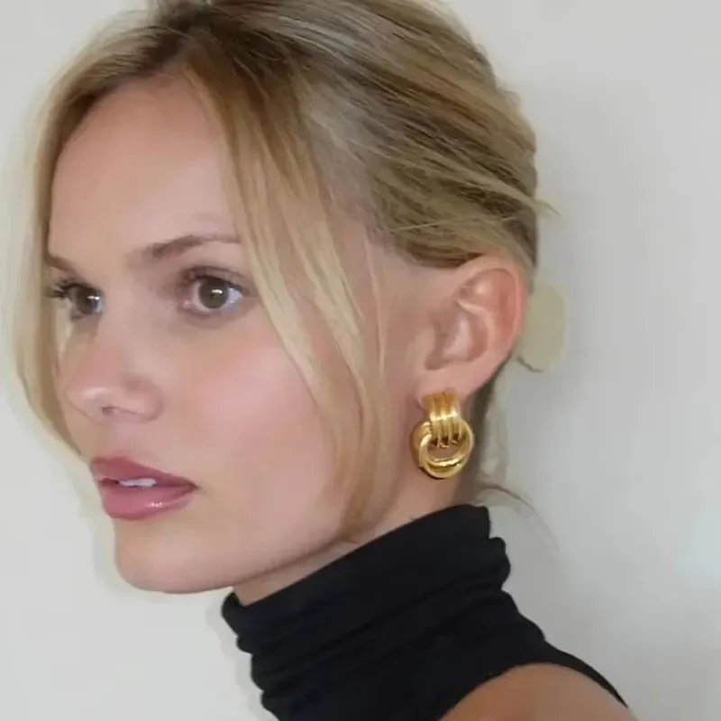 Vintage Gold&silver Plated Mix Color Three Layers Round Knot Stud Earrings Women Stainless Steel Ear Studs Fashion Party Jewelry