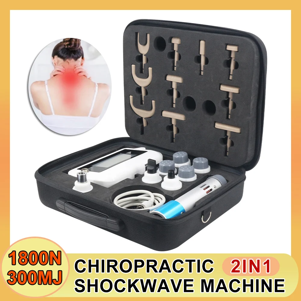 2In1 Shockwave Therapy Machine Electric Chiropractic Adjustment Tool Physiotherapy Body 300MJ Shock Wave Lower Back Pain Relief