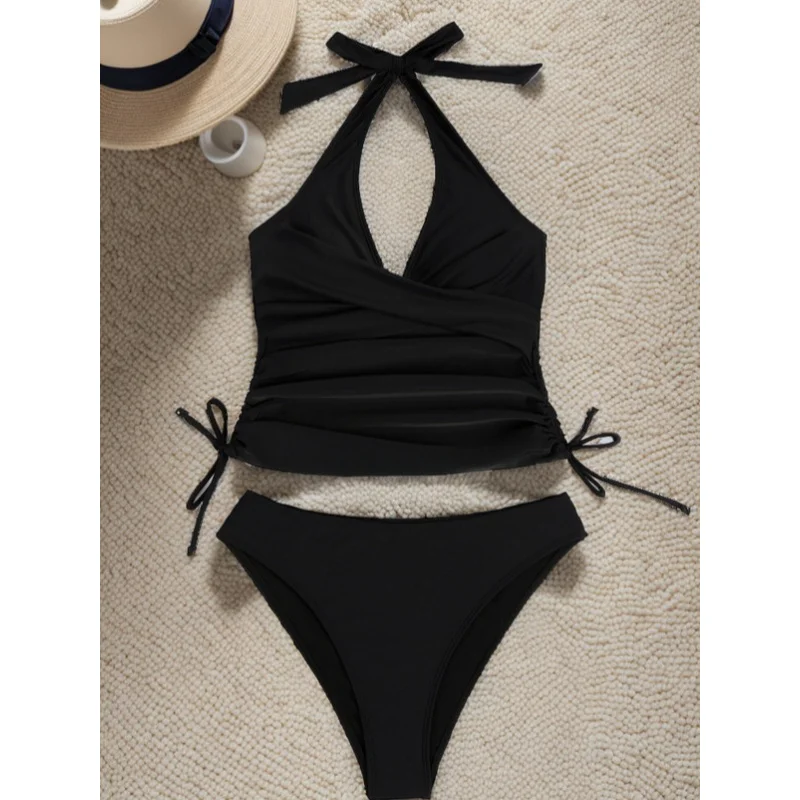 Women's Fashion High-End Two-Piece Swimsuit Halter Tie Drawstring Swimsuit Shorts
