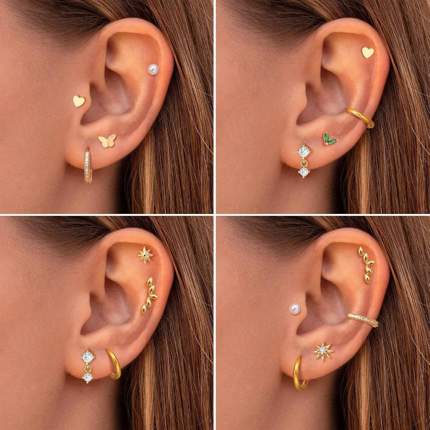 Bobisty 10Pairs Surgical Steel Earrings Cartilage Hoop for Sensitive Ears Women Trendy Flat Back Studs Stacks Tragus Piercing