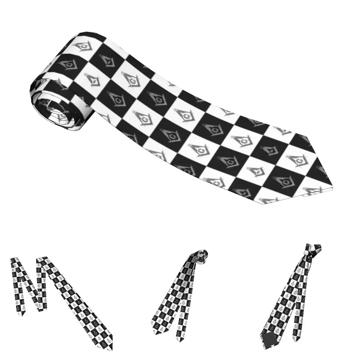 Freemason Checkered Pattern Necktie 8 cm Masonic Mason Men  Shirt Accessories Cravat Wedding  Cosplay Props