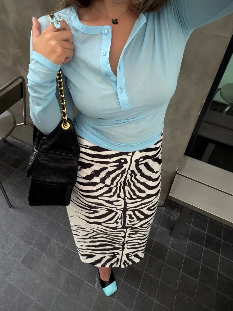 Stripe Print Skirt Midi Skirt High Waist A Line Pleated Daily Party Street Office Soft Stretchy Knit Casual Basic Skirt