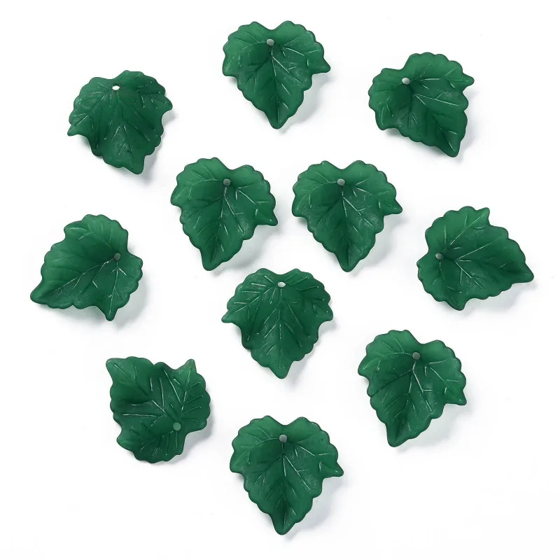 100 pc Autumn Theme Transparent Frosted Acrylic Pendants Maple Leaf Dark Green 24x22.5x3mm Hole: 1mm