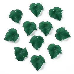 100 pc Autumn Theme Transparent Frosted Acrylic Pendants Maple Leaf Dark Green 24x22.5x3mm Hole: 1mm