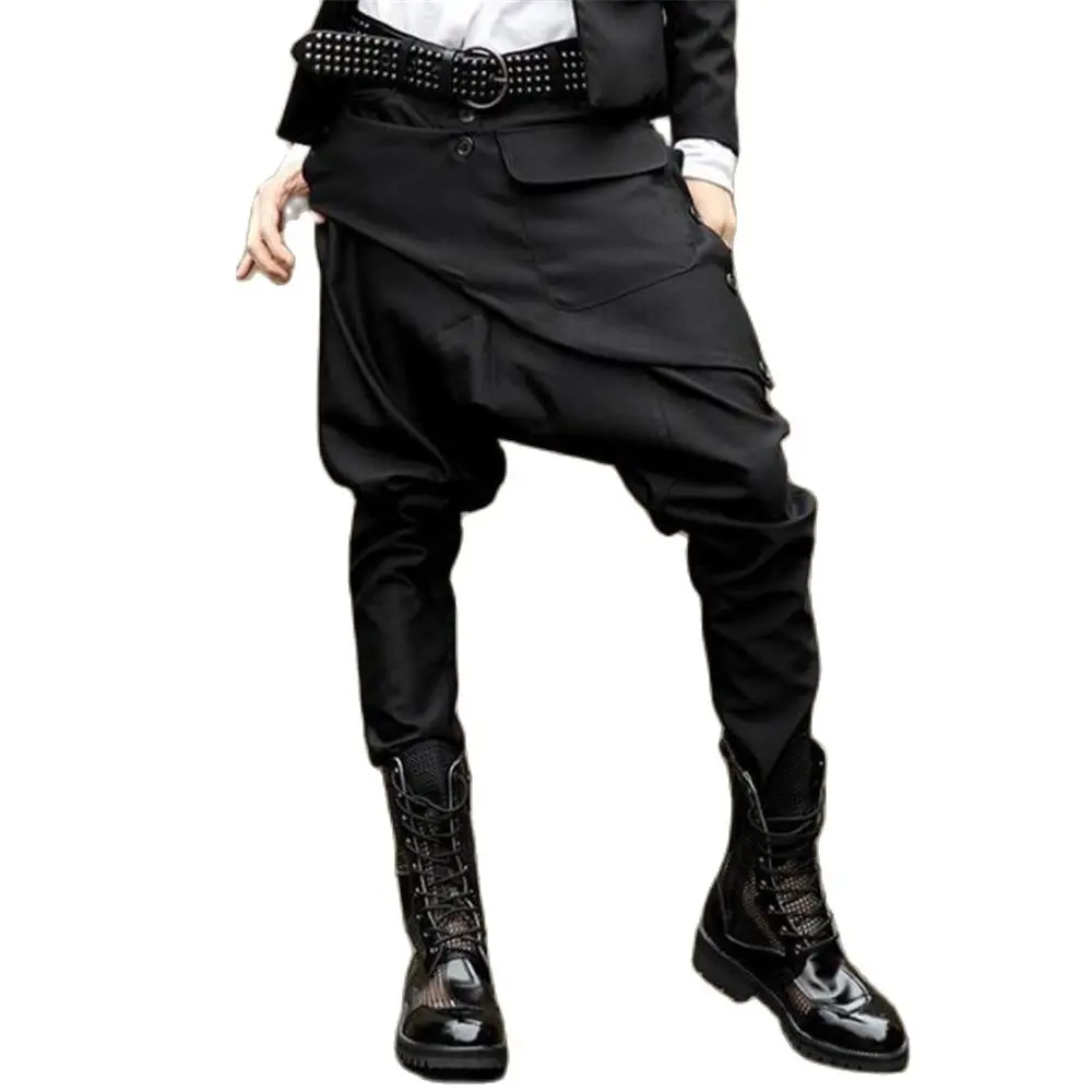 Autumn men gothic hip hop punk rock harem pants drop crotch baggy trousers mens nightclub DJ singer stage joggers streetwear