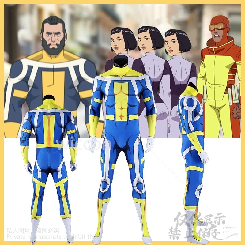 Аниме Invincibleee Косплей Костюм Бессмертного Синий Cos Индивидуальный Желтый Комбинезон Боди Сексуальная Униформа Герой Боевой Костюм Мужчины