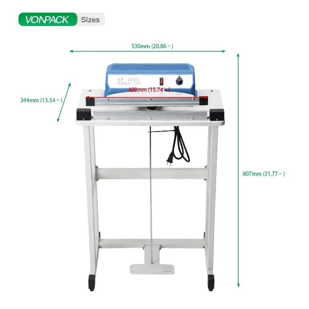 VONPACK SF-400Cフットペダルシーリングマシン 縦型ヒートシーラー 高効率ヒートシーラー 自動食品包装機