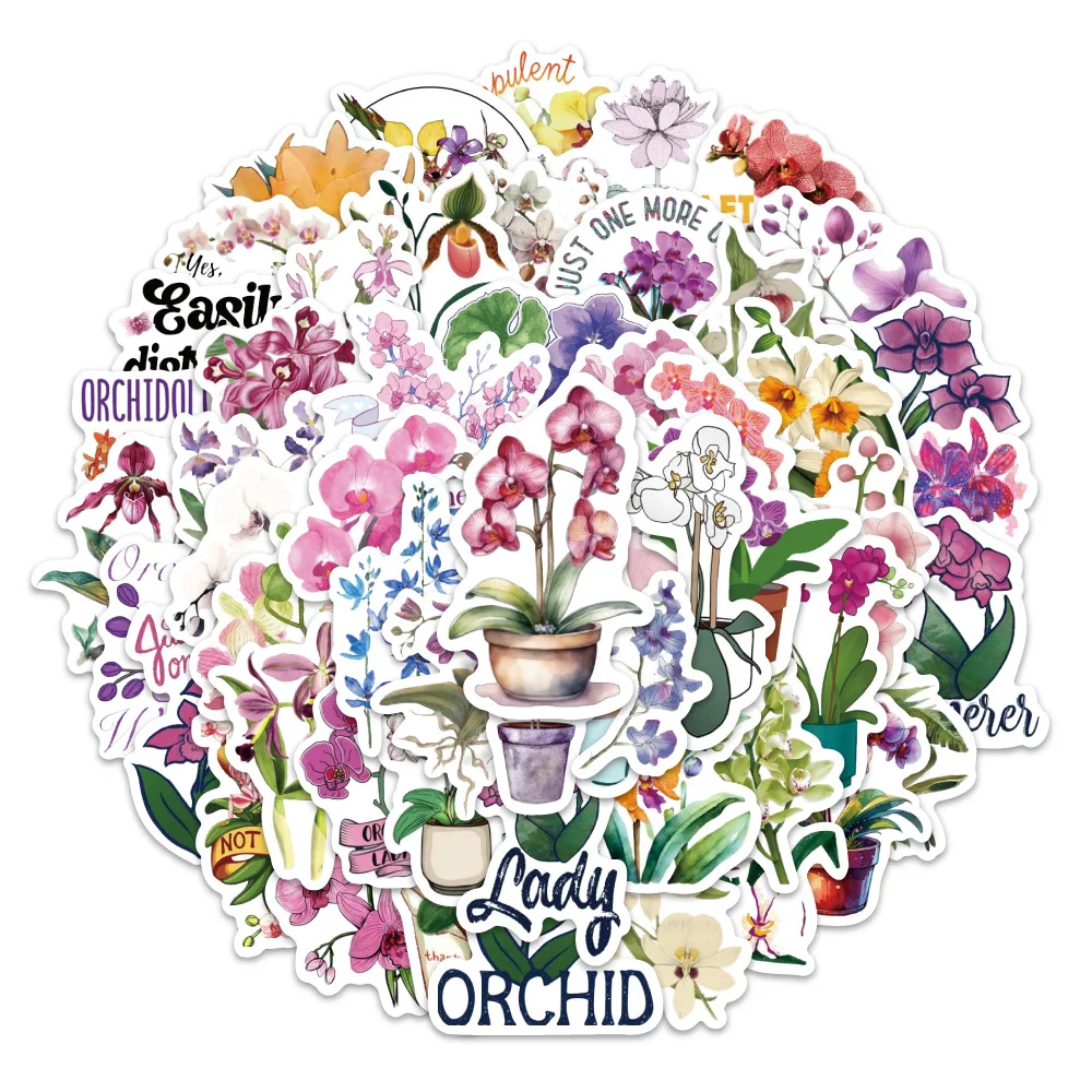 

60PCS Cartoon Flower Orchid Sticker INS Style Creative Doodle Waterproof Decal Children's Toy Gifts for Notebook Mobile Case