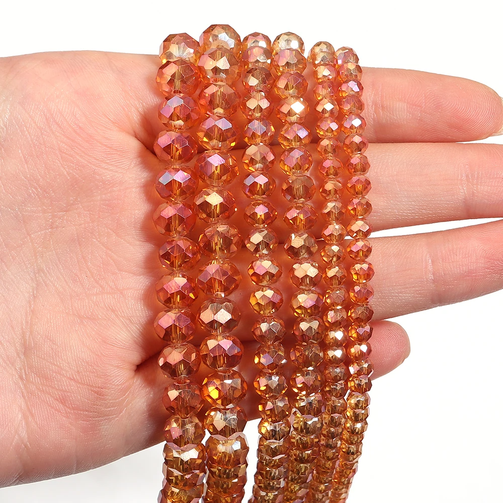 1 Strang 4/6/8 mm facettierte Kristallperlen Orange Rot Rondelle Glas lose Perlen für Schmuckherstellung DIY Armband Halskette Zubehör – Detail 3