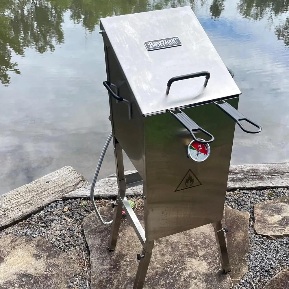 4-gal Stainless Bayou Fryer Includes 2 Stainless Mesh Baskets Fry Thermometer Drain Valve High Pressure Regulator w/ 48