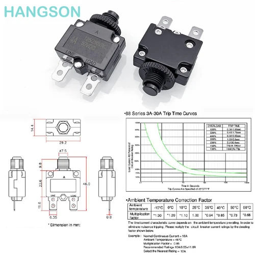 Imagen 2 del producto Protector de sobrecarga de corriente, interruptor de empuje 3A 4A 5A 6A 7A 7.5A 8A 10A 15A 18A 20A 25A 30A, cubierta impermeable para disyuntor térmico
