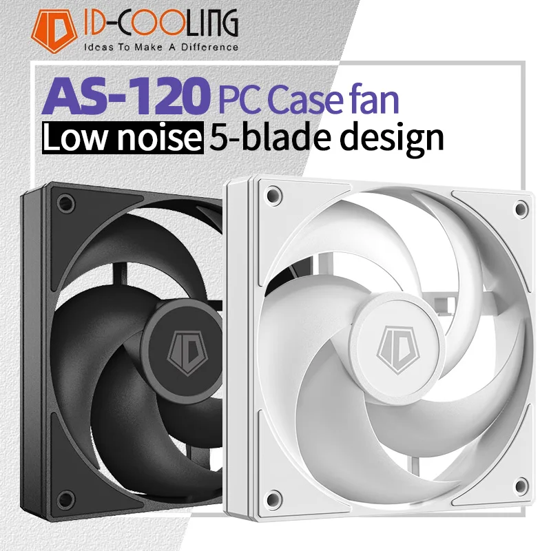ID Cooling AS 120 12cm 5 Leaves Silent Design Low Noise PC Case Fan PWM 300-2000rpm Can Use for CPU air/water Cooling Radiator