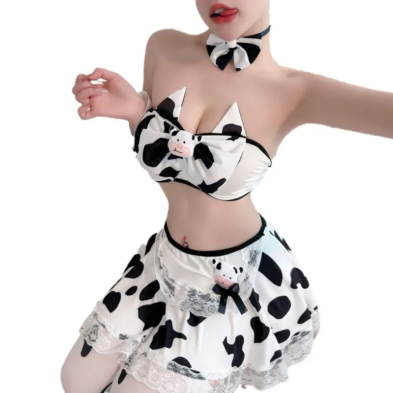 

Sexy Cow Girl Maid Uniform Lolita Costumes Erotic Lingerie Set Nightclub Cosplay Anime Dress Role Play Bed Temptation+Stockings