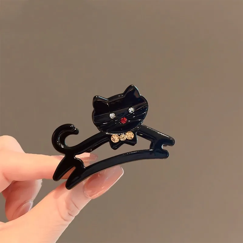 

Французская женственная черная заколка-краб со стразами, универсальная и удобная заколка для полупучка волос