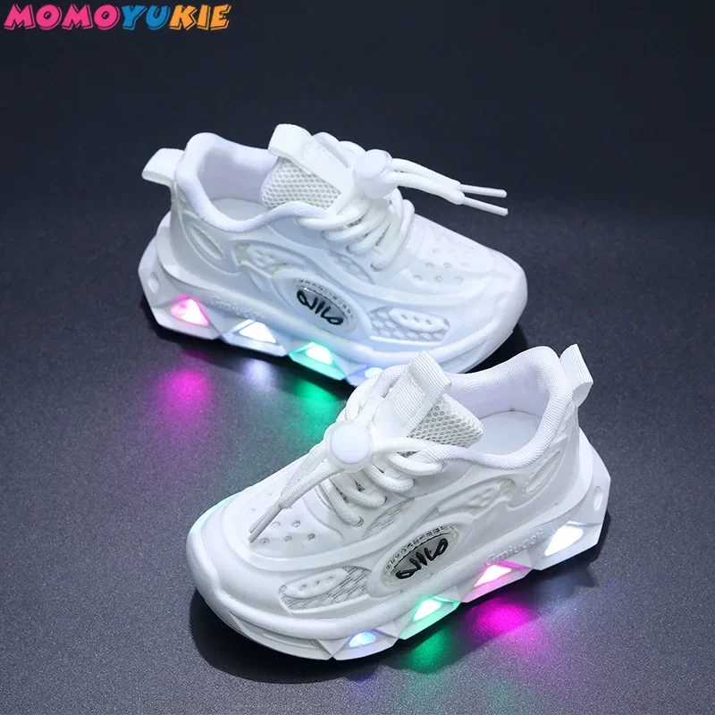 

Children's Sneakers 2023 Spring Korean Edition Versatile New Style LED Boys Girls Tennis Shoes Soft Bottom Sports Mesh Shoes