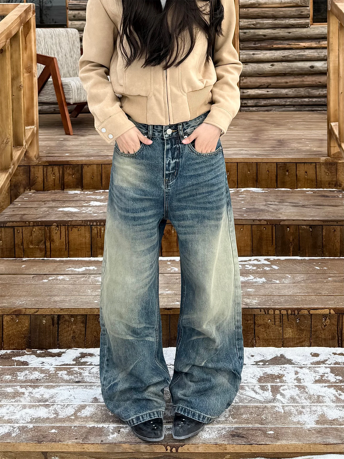 

Широкие джинсы Waed: винтажные, свободные, прямые, длинные брюки для женщин и мужчин в американском стиле, повседневные джинсы.