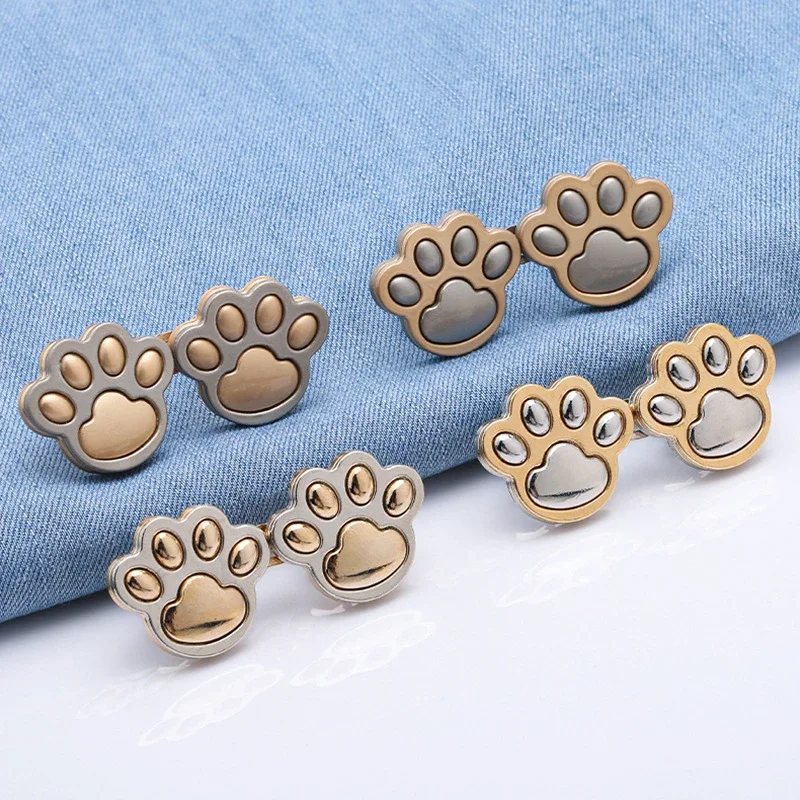 

2Pcs Cat Paw Shaped Adjustable Jean Buttons Waist Buckle Extenders for Pants Replacement Snap Buttons Attacher Pins