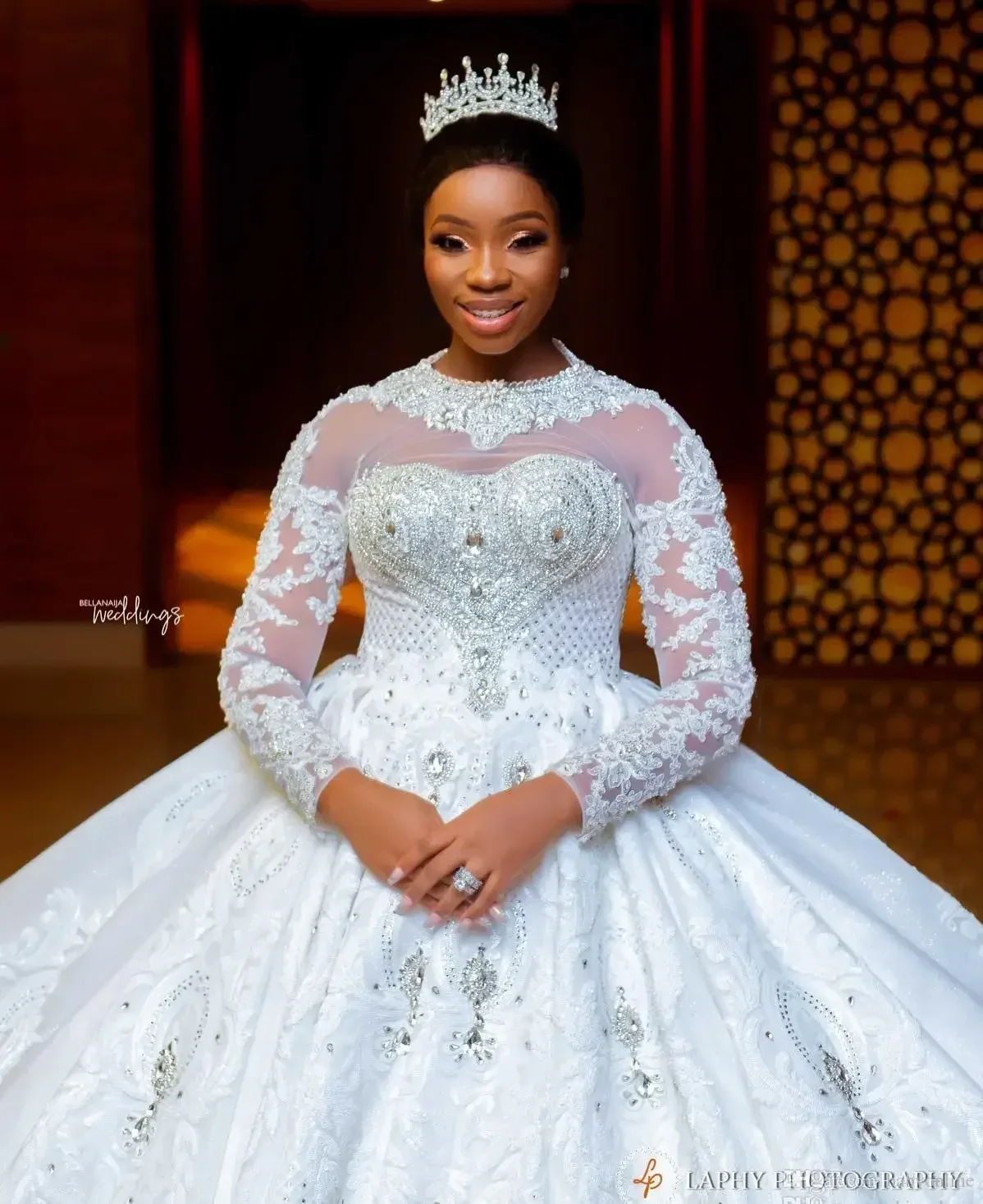 Suknie ślubne Aso Ebi na zamówienie, w stylu arabskim, plus size, luksusowe, koronkowe, seksowne, zdobione kryształkami, z długimi rękawami, Shee