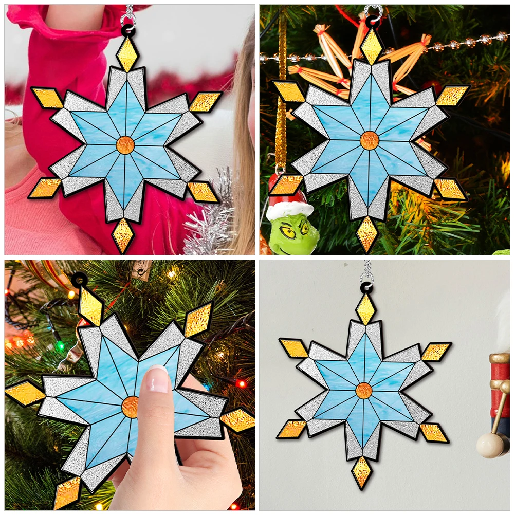 

Christmas Snowflake Hanging Ornament Acrylic Double Sided Xmas Tree Decor Home Porch Window Wall Decoration Glossy Light