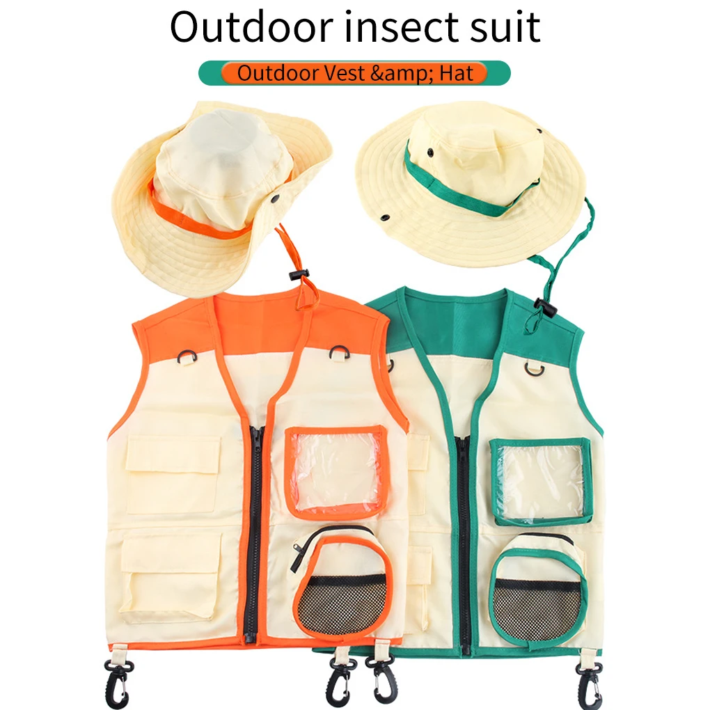 

Жилет для исследования насекомых для малышей, шляпа, снаряжение для кемпинга, костюмы для ролевых игр, школьный костюм для прогулок, детская одежда для фотосъемки